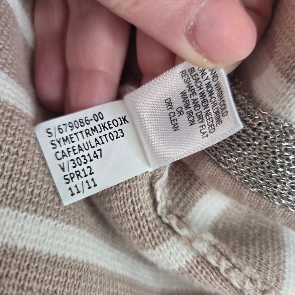 Banana Republic Petite M Tan White Striped Cardigan Metallic Trim 3/4 Sleeve - Picture 7 of 7